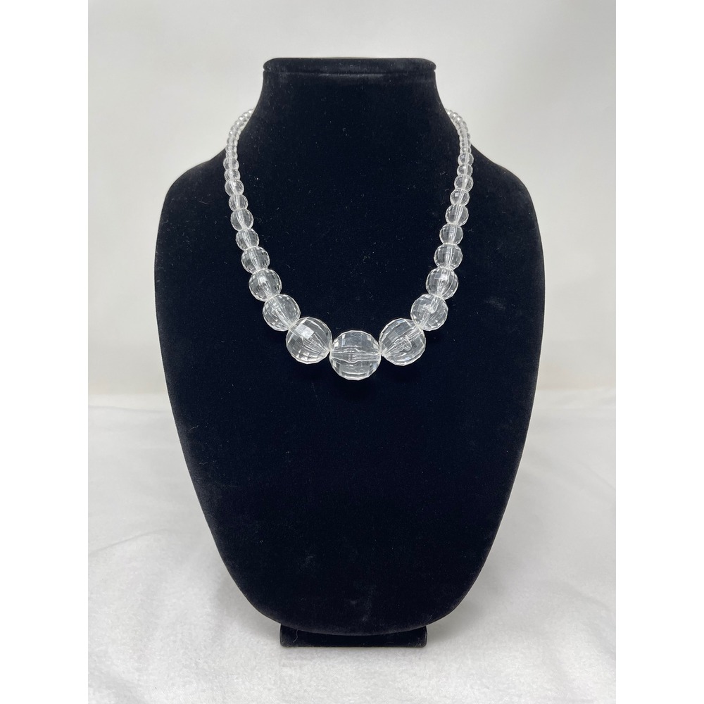 Unbranded Women Graduated Faceted Bead Necklace OS Clear Crystal Aesthetic
